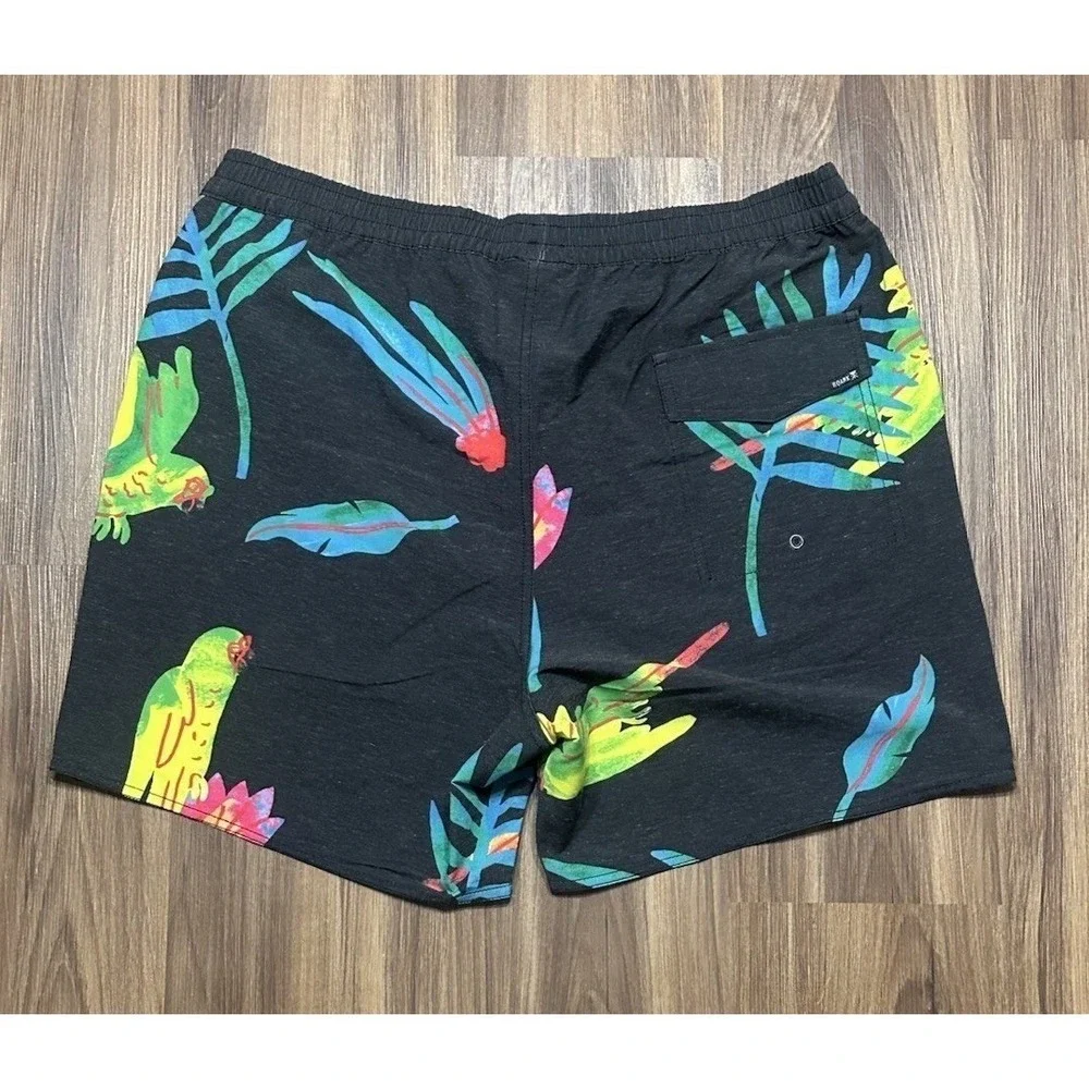 ROARK Mens Swim Boardshorts Shorey Macaw Black Hemp Blend Thomas Sz L